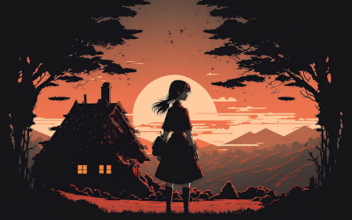 Anime Girl at Sunset Cottage  from Chrome web store to be run with OffiDocs Chromium online