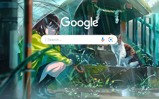 Anime Girl Cat Rain in Shrine Anime Theme  from Chrome web store to be run with OffiDocs Chromium online