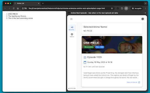 Anime Next Episode See when is the next episode air date  from Chrome web store to be run with OffiDocs Chromium online