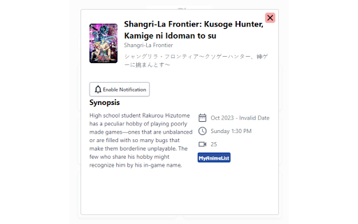 Anime Schedule  from Chrome web store to be run with OffiDocs Chromium online