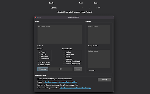 AnkiFlash Generator  from Chrome web store to be run with OffiDocs Chromium online