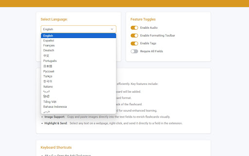 Anki Tool  from Chrome web store to be run with OffiDocs Chromium online