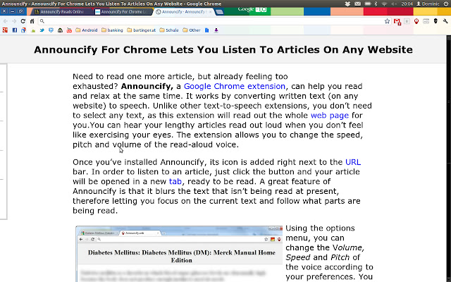 Announcify  from Chrome web store to be run with OffiDocs Chromium online