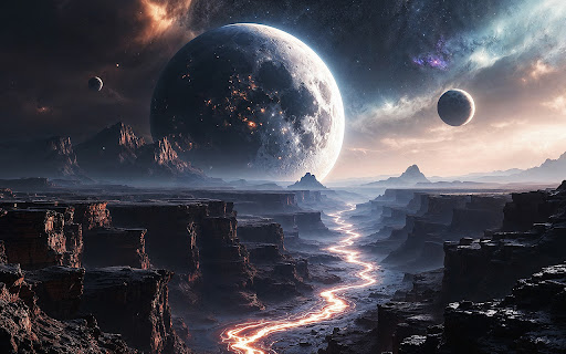 An otherworldly canyon stretches under an alien sky  from Chrome web store to be run with OffiDocs Chromium online