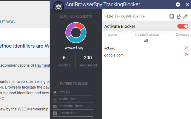 AntiBrowserSpy TrackingBlocker SE  from Chrome web store to be run with OffiDocs Chromium online