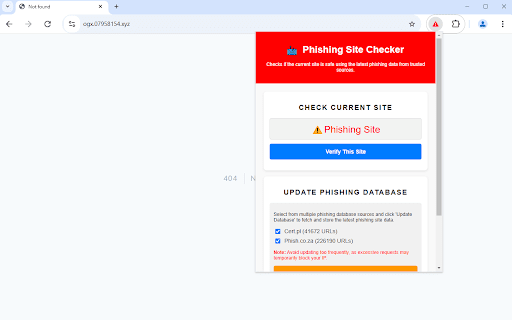 AntiPhish Phishing Site Checker  from Chrome web store to be run with OffiDocs Chromium online