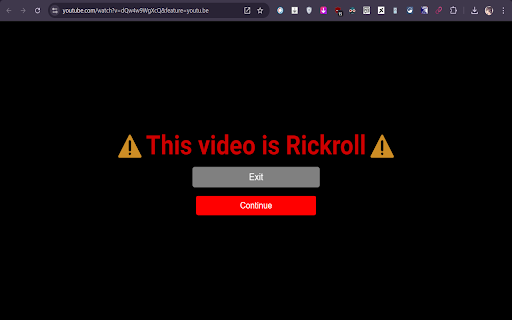 AntiRickRoll  from Chrome web store to be run with OffiDocs Chromium online