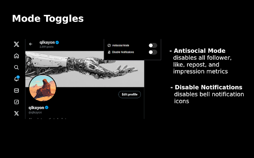 Antisocial X  from Chrome web store to be run with OffiDocs Chromium online