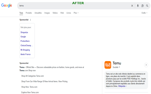 Anti Temu – Temu Blocker for Google  from Chrome web store to be run with OffiDocs Chromium online