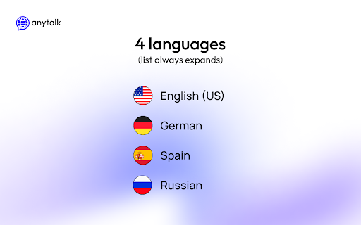 Anytalk: Real time translator and voiceover  from Chrome web store to be run with OffiDocs Chromium online