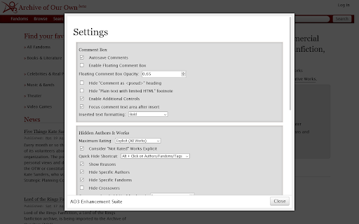 AO3 Enhancement Suite from Chrome web store to be run with OffiDocs Chromium online AO3 Enhancement Suite from Chrome web store to be run with OffiDocs Chromium online
