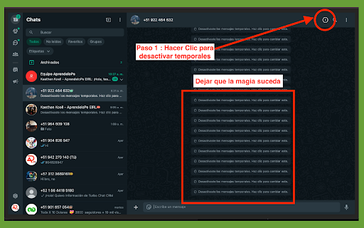 ApeTemporales Desactiva mensajes temporales de tus clientes en WhatsApp  from Chrome web store to be run with OffiDocs Chromium online