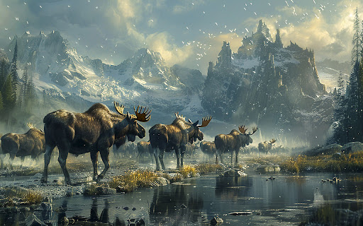 A photorealistic moose standing in the wild  from Chrome web store to be run with OffiDocs Chromium online
