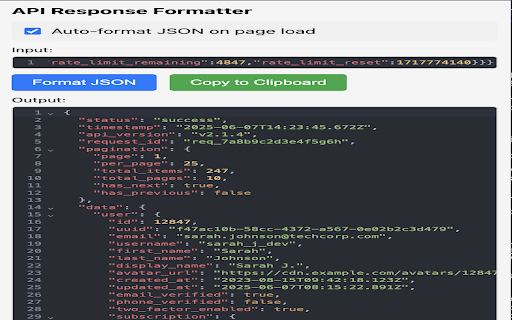 API Response Formatter  from Chrome web store to be run with OffiDocs Chromium online