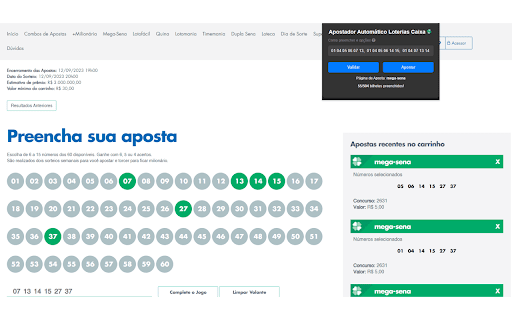 Apostas automáticas Loterias Caixa  from Chrome web store to be run with OffiDocs Chromium online