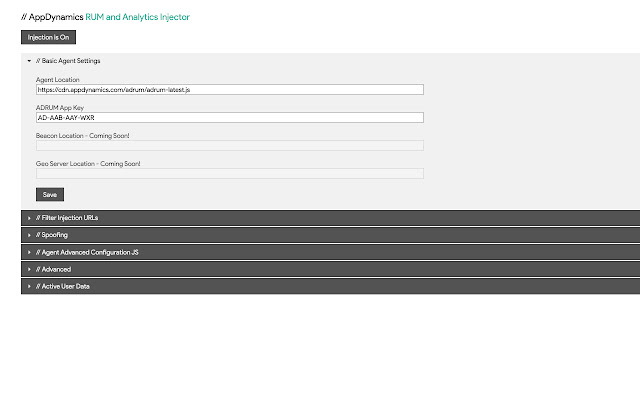 AppDynamics RUM and Analytics Injector Beta  from Chrome web store to be run with OffiDocs Chromium online