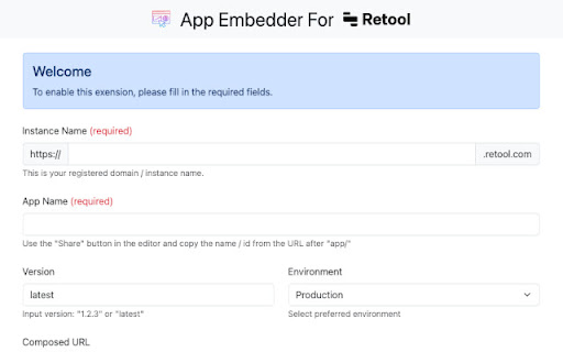 App Embedder for Retool  from Chrome web store to be run with OffiDocs Chromium online