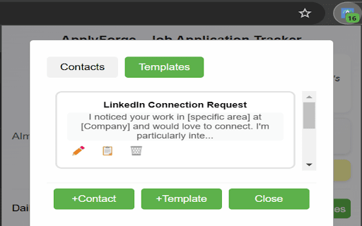 ApplyForgeJob Application Tracker  from Chrome web store to be run with OffiDocs Chromium online