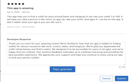 App Review Manager  from Chrome web store to be run with OffiDocs Chromium online
