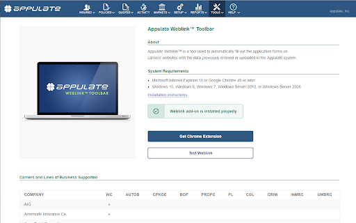 Appulate Weblink v3  from Chrome web store to be run with OffiDocs Chromium online