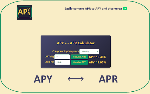 APY to APR Calculator  from Chrome web store to be run with OffiDocs Chromium online