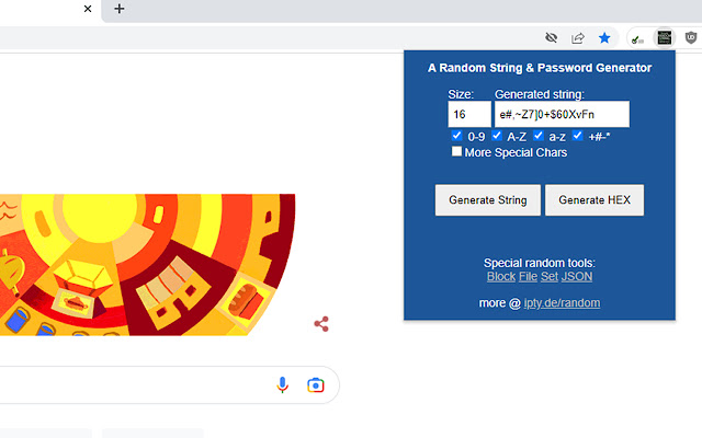 A Random String  Password Generator  from Chrome web store to be run with OffiDocs Chromium online