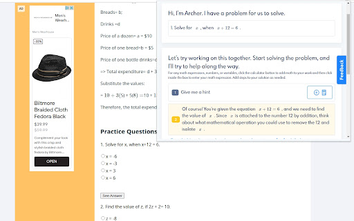 Archer AI powered math tutor  from Chrome web store to be run with OffiDocs Chromium online