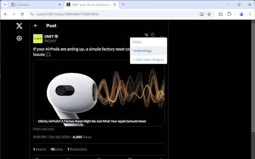 Archivant: Tweet Archiving and Categorization  from Chrome web store to be run with OffiDocs Chromium online