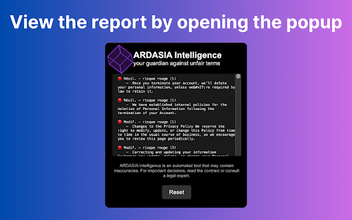 ARDASIA Intelligence BÊTA  from Chrome web store to be run with OffiDocs Chromium online