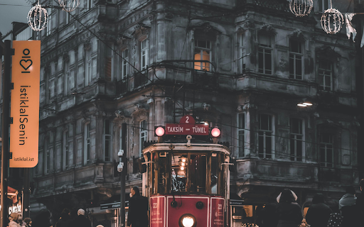 A Red Tram on Istiklal Avenue  from Chrome web store to be run with OffiDocs Chromium online