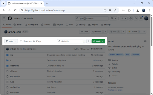 Are.na Snip  from Chrome web store to be run with OffiDocs Chromium online