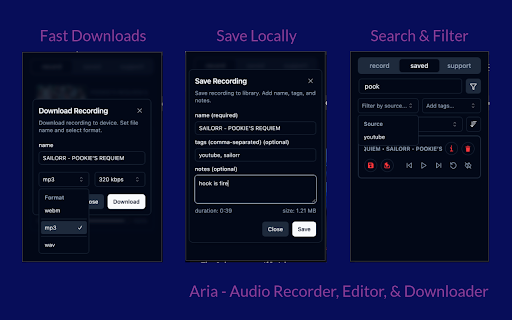 Aria: Audio  Voice Recorder, Editor  Downloader  from Chrome web store to be run with OffiDocs Chromium online