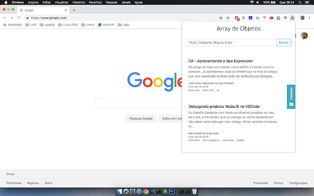 Array de Objetos  from Chrome web store to be run with OffiDocs Chromium online