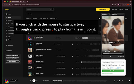 Artlist Video Sync  from Chrome web store to be run with OffiDocs Chromium online