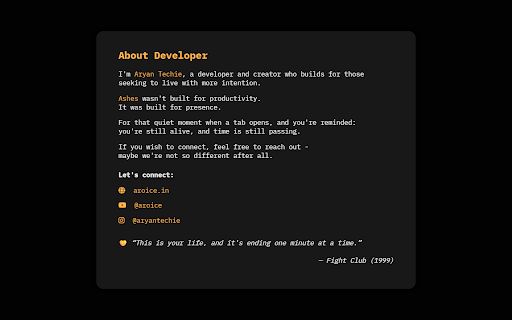 Ashes New Tab  from Chrome web store to be run with OffiDocs Chromium online