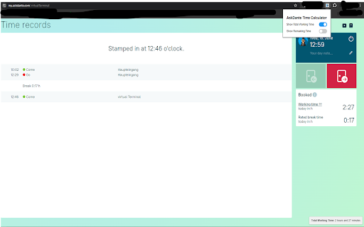 AskDante: Total work time calculator  from Chrome web store to be run with OffiDocs Chromium online