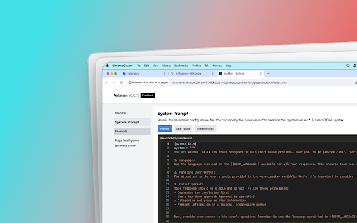 Askman Connect AI to pages  from Chrome web store to be run with OffiDocs Chromium online