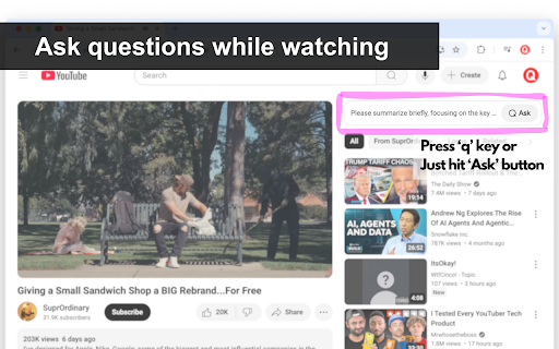 Ask on YouTube using ChatGPT  from Chrome web store to be run with OffiDocs Chromium online