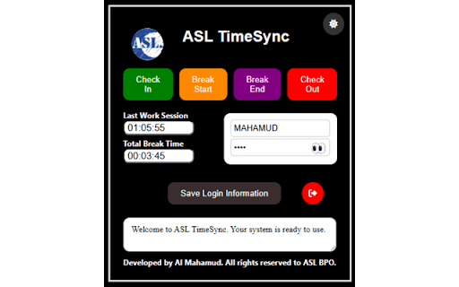 ASL TimeSync  from Chrome web store to be run with OffiDocs Chromium online