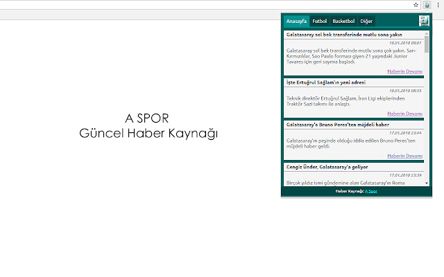 A Spor Haberleri  from Chrome web store to be run with OffiDocs Chromium online