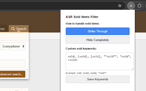 ASR Sold Items Filter  from Chrome web store to be run with OffiDocs Chromium online