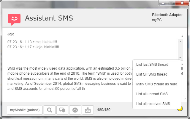 Assistant SMS  from Chrome web store to be run with OffiDocs Chromium online