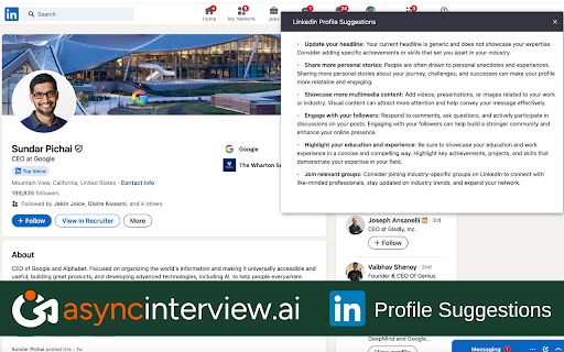 Async Interview LinkedIn Profile Suggestions  from Chrome web store to be run with OffiDocs Chromium online