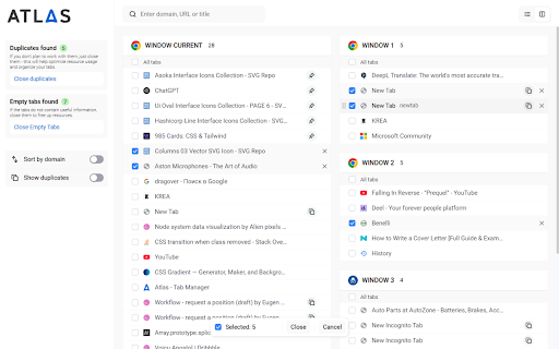 Atlas Tab Manager  from Chrome web store to be run with OffiDocs Chromium online