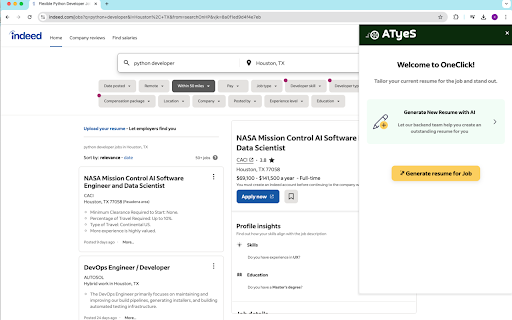 AtyeS AI OneClick Resume Enhancer  from Chrome web store to be run with OffiDocs Chromium online