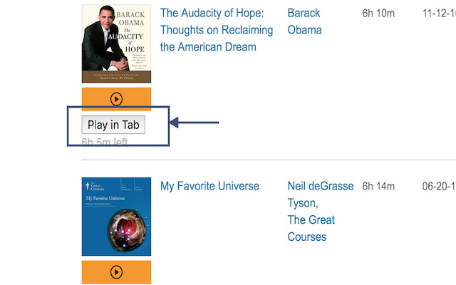 Audible Play in Tab  from Chrome web store to be run with OffiDocs Chromium online