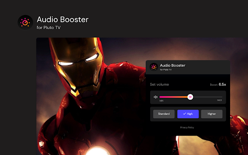 Audio Booster for Pluto TV  from Chrome web store to be run with OffiDocs Chromium online