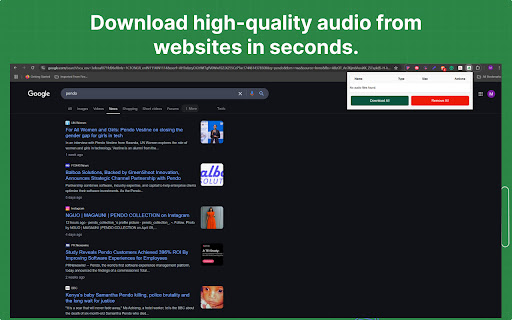 Audio Downloader Extension  from Chrome web store to be run with OffiDocs Chromium online