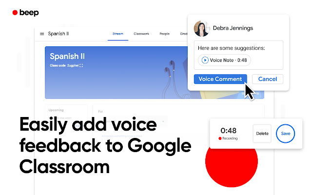 Audio Recordings for Google Classroom Beep  from Chrome web store to be run with OffiDocs Chromium online