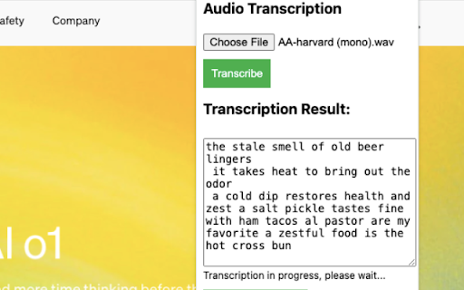 Audio to Text Transcription  from Chrome web store to be run with OffiDocs Chromium online